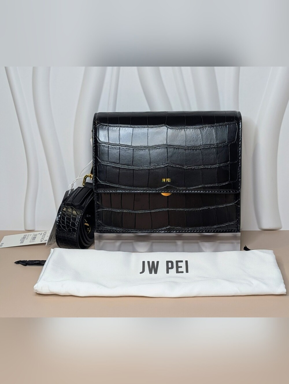 NWT JW PEI Mini Flap Black Croc Embossed Vegan Leather Crossbody Bag